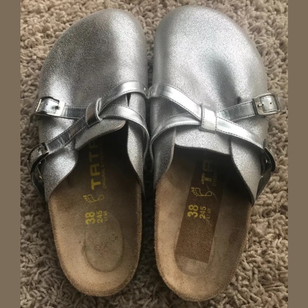Birkenstock Tatami Silver Strap Slip On Clogs